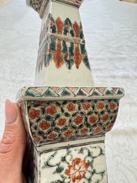 A pair of Chinese famille verte square candle holders, 19th C.