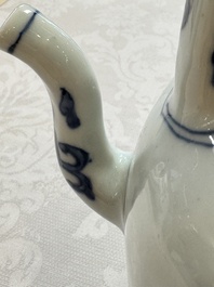 A Chinese blue and white 'Mythical Beasts' wine pot and cover, Transitional period