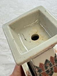 A pair of Chinese famille verte square candle holders, 19th C.