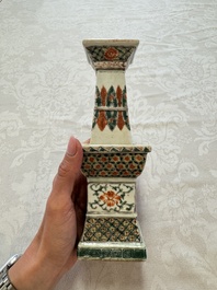 A pair of Chinese famille verte square candle holders, 19th C.