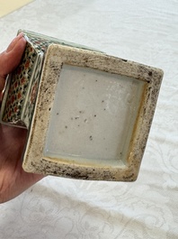 A pair of Chinese famille verte square candle holders, 19th C.