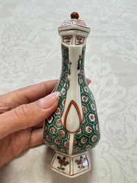 A Chinese famille verte rosewater sprinkler, a wucai jar and a Samson Paris verte-style covered ewer, 17/19th C.