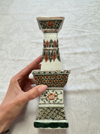 A pair of Chinese famille verte square candle holders, 19th C.