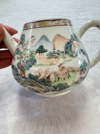 A Chinese famille rose 'Mountainous Landscape' teapot and cover, Yongzheng