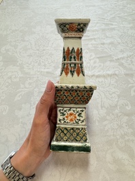 A pair of Chinese famille verte square candle holders, 19th C.