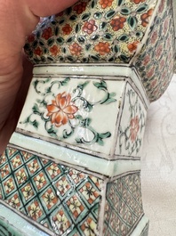 A pair of Chinese famille verte square candle holders, 19th C.
