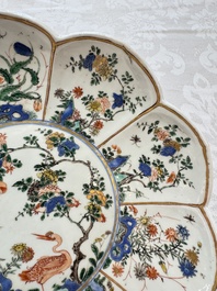 Two Chinese famille verte lotus-shaped plates, Johanneum mark, ex-collection of August the Strong, Kangxi