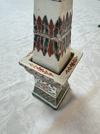 A pair of Chinese famille verte square candle holders, 19th C.