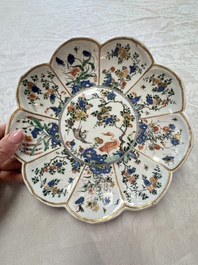 Two Chinese famille verte lotus-shaped plates, Johanneum mark, ex-collection of August the Strong, Kangxi