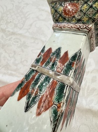 A pair of Chinese famille verte square candle holders, 19th C.