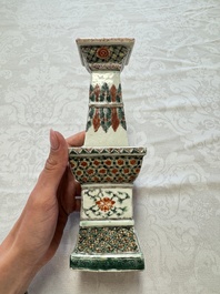 A pair of Chinese famille verte square candle holders, 19th C.