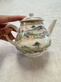 A Chinese famille rose 'Mountainous Landscape' teapot and cover, Yongzheng