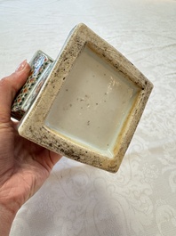 A pair of Chinese famille verte square candle holders, 19th C.