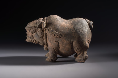 A Javanese terracotta boar-shaped money bank, probably Majapahit Kingdom, 15th C.
