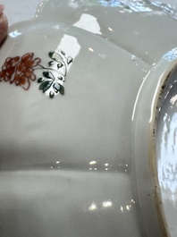 Two Chinese famille verte lotus-shaped plates, Johanneum mark, ex-collection of August the Strong, Kangxi