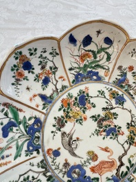 Two Chinese famille verte lotus-shaped plates, Johanneum mark, ex-collection of August the Strong, Kangxi