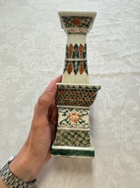 A pair of Chinese famille verte square candle holders, 19th C.