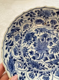 Seven Chinese blue and white plates with figural and floral design, 18/19th C.
