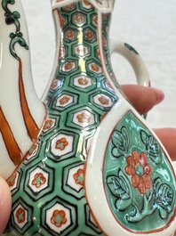 A Chinese famille verte rosewater sprinkler, a wucai jar and a Samson Paris verte-style covered ewer, 17/19th C.