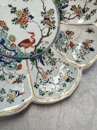 Two Chinese famille verte lotus-shaped plates, Johanneum mark, ex-collection of August the Strong, Kangxi