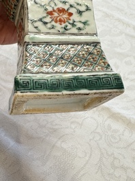A pair of Chinese famille verte square candle holders, 19th C.