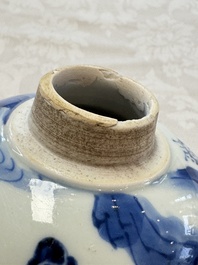 A Chinese blue and white 'Elegant Beauties' tea caddy and cover, artemisia leaf mark, Kangxi