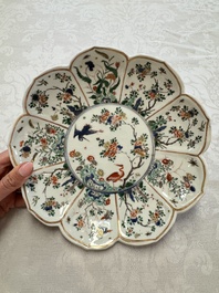 Two Chinese famille verte lotus-shaped plates, Johanneum mark, ex-collection of August the Strong, Kangxi