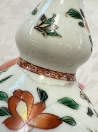 A Chinese famille verte rosewater sprinkler, a wucai jar and a Samson Paris verte-style covered ewer, 17/19th C.