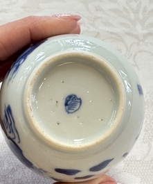 A silver-mounted Chinese blue and white tea caddy and cover, artemisia leaf mark, Kangxi