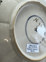 Two Chinese famille verte lotus-shaped plates, Johanneum mark, ex-collection of August the Strong, Kangxi