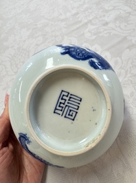 A Chinese blue and white 'Bleu de Hue' bowl with mythical beasts, Nguyen 阮 mark, 19th C.