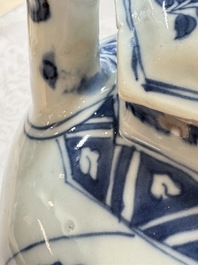 A Chinese blue and white 'Mythical Beasts' wine pot and cover, Transitional period