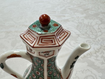A Chinese famille verte rosewater sprinkler, a wucai jar and a Samson Paris verte-style covered ewer, 17/19th C.