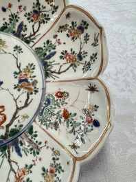 Two Chinese famille verte lotus-shaped plates, Johanneum mark, ex-collection of August the Strong, Kangxi