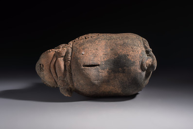 A Javanese terracotta boar-shaped money bank, probably Majapahit Kingdom, 15th C.