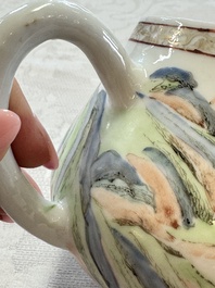 A Chinese famille rose 'Mountainous Landscape' teapot and cover, Yongzheng