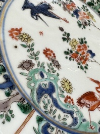 Two Chinese famille verte lotus-shaped plates, Johanneum mark, ex-collection of August the Strong, Kangxi