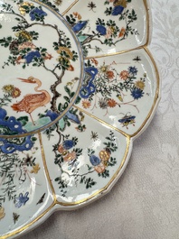 Two Chinese famille verte lotus-shaped plates, Johanneum mark, ex-collection of August the Strong, Kangxi