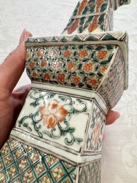 A pair of Chinese famille verte square candle holders, 19th C.