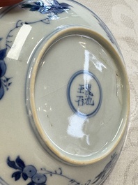 23 Chinese blue and white saucers with figural design, Yongzheng/Kangxi