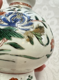 A Chinese famille verte rosewater sprinkler, a wucai jar and a Samson Paris verte-style covered ewer, 17/19th C.