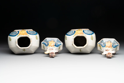 A polychrome Dutch Delft five-piece garniture with the portrait of William I of The Netherlands, early 19th C.