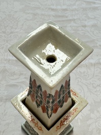 A pair of Chinese famille verte square candle holders, 19th C.