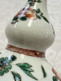 A Chinese famille verte rosewater sprinkler, a wucai jar and a Samson Paris verte-style covered ewer, 17/19th C.