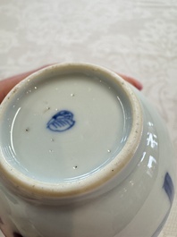 A silver-mounted Chinese blue and white tea caddy and cover, artemisia leaf mark, Kangxi