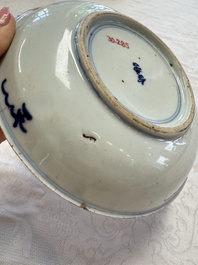 Seven Chinese blue and white plates with figural and floral design, 18/19th C.