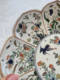 Two Chinese famille verte lotus-shaped plates, Johanneum mark, ex-collection of August the Strong, Kangxi