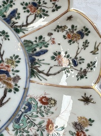 Two Chinese famille verte lotus-shaped plates, Johanneum mark, ex-collection of August the Strong, Kangxi