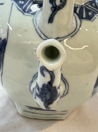 A Chinese blue and white 'Mythical Beasts' wine pot and cover, Transitional period