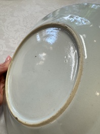 Seven Chinese blue and white plates with figural and floral design, 18/19th C.